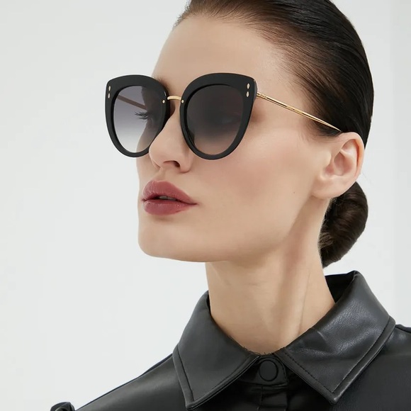 ISABEL MARANT BLACK/GOLD CAT EYE SUNGLASSES IM 0084/G/S - Picture 1 of 6